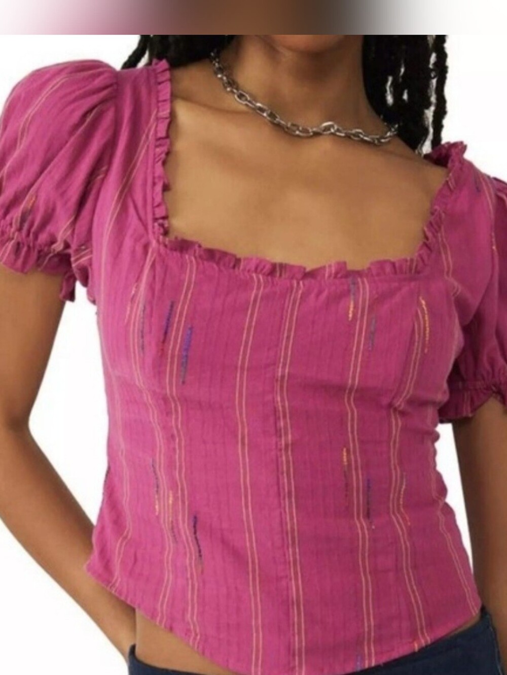 NWT Free People Corset Puff Sleeve Crop Top Large